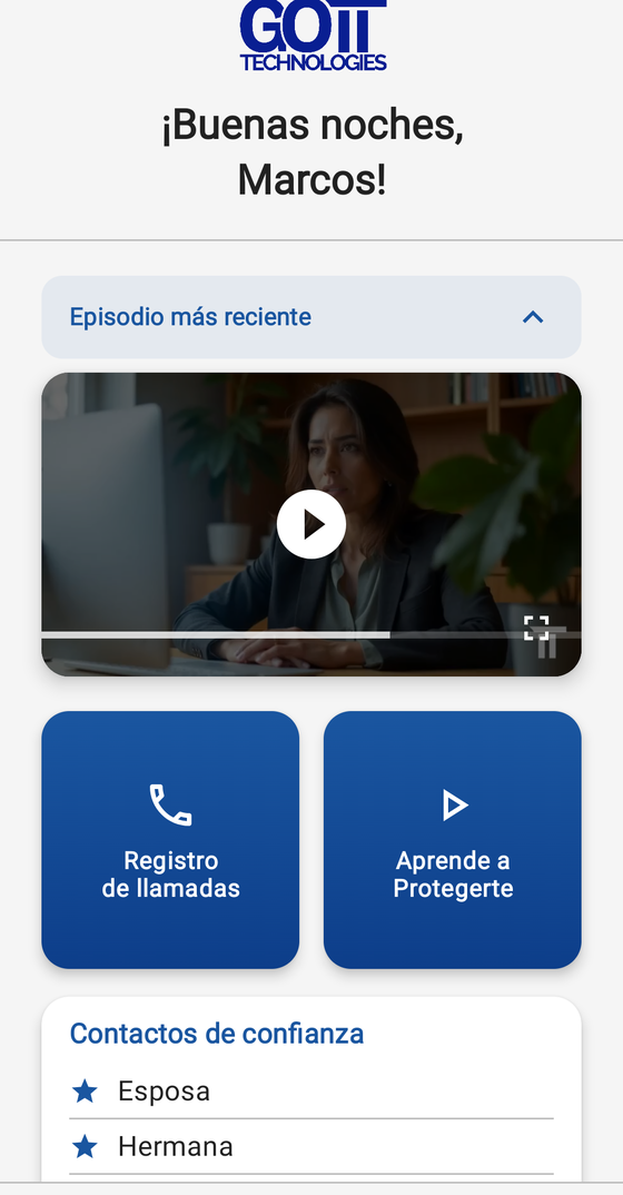 Pantalla principal de Gott SafeCall